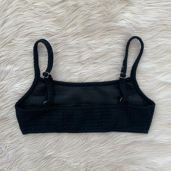 White Fox Black Keep It Going Crop Top Quilted Waffle Knit Thermal Logo Bralette - Picture 7 of 10